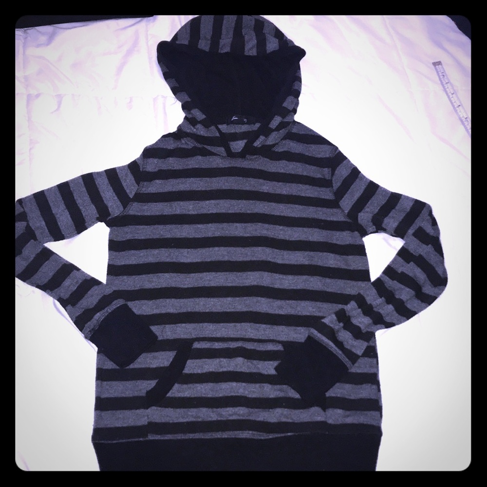 EUC F21 Sweater Pocket Hoodie Striped Black Gray S